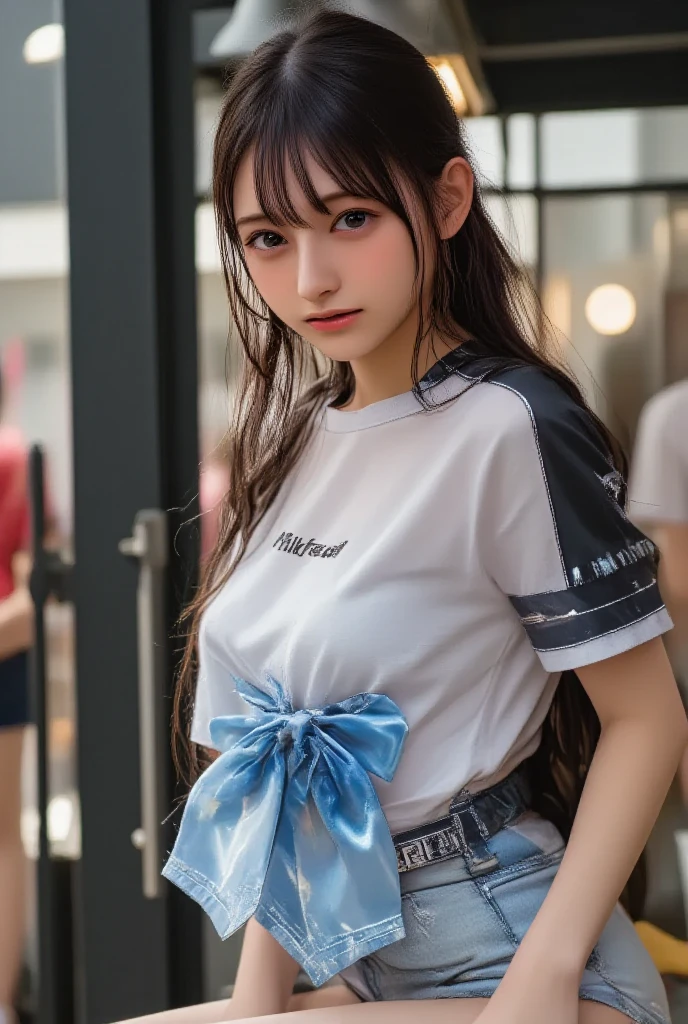 ((sfw: 1.4)), ((detailed face, professional photography)), ((sfw, t-shirt, ruffled skirt, 1 Girl)), Ultra High Resolution, (Realistic: 1.4), RAW Photo, Best Quality, (Photorealistic Stick), Focus, Soft Light, ((15 years old)), ((Japanese)), (( (young face))), (surface), (depth of field), masterpiece, (realistic), woman, bangs, ((1 girl))