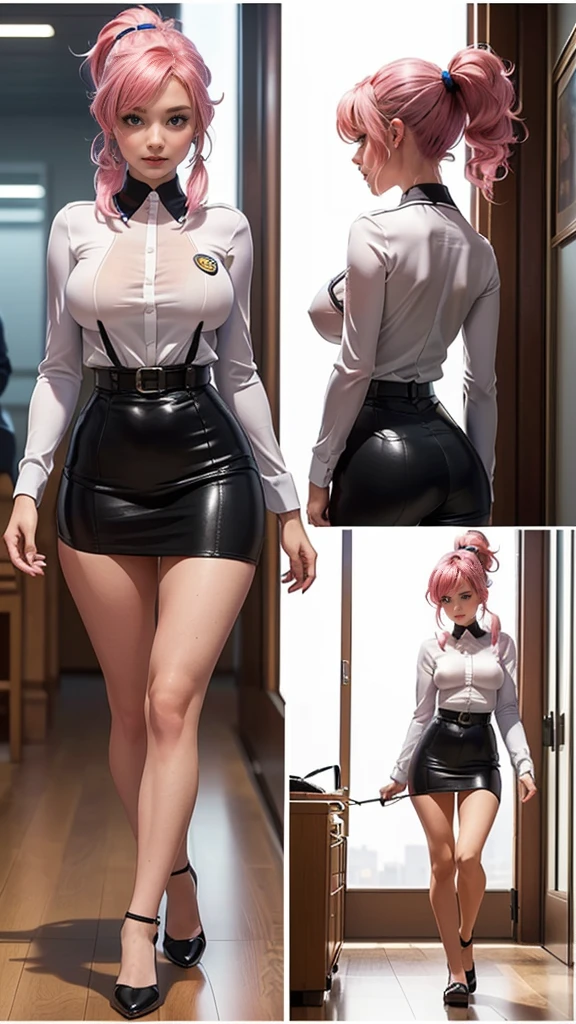 1girl, solo,black  nurse, black nurse cap, black wear, ((black legwear, zettai ryouiki)), black gloves, very short hair, orange hair, smile, open mouth, standing, ((hospital room)), sharp outline, short sleeves, tomboy, boyish, best quality, masterpiece,facial,Heart symbol、Uterus mouth、Fertilization, Glasses,Voice of the Heart,Breast milk,Ecstatic expression、Yandere、Menhera、Purple Eyes,blush、Looking down shot