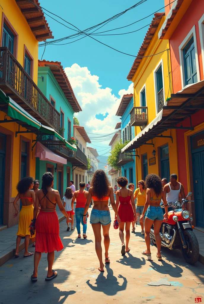70s, Captivating Brazilian women 21 to 35 years old of varied ethnicities, showcasing their natural, toned figures in the picturesque setting of Salvador, Bahia., style photography, analog style, vintage colors, xprocess, navy blue, cherry red and soft cream color scheme, blurry, muted colors, long exposition motion blur, cinematic angle composition, 50mm