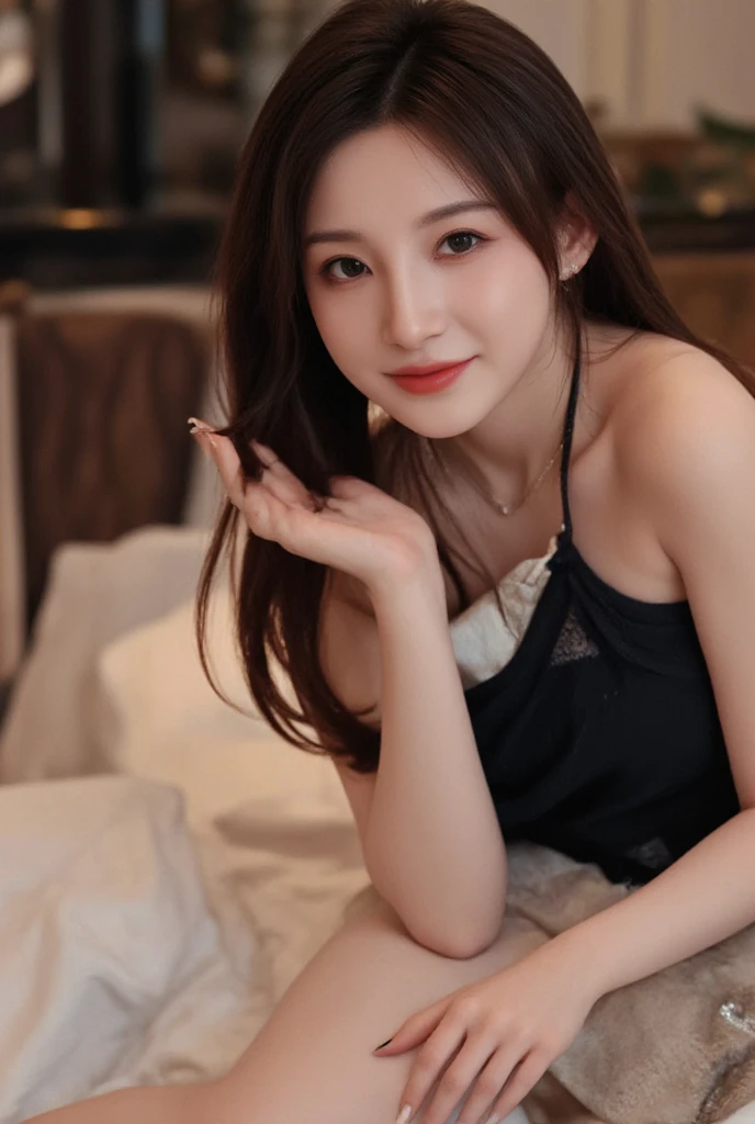there is a woman sitting on a bed talking on a cell phone, angelawhite, thicc, bbwchan, smiling seductively, friendly seductive smile, with a seductive smile, cute seductive smile, 2 7 years old, sie boob, 2 2 years old, seductive smile, 21 years old, 2 3 years old, she is smiling and excited