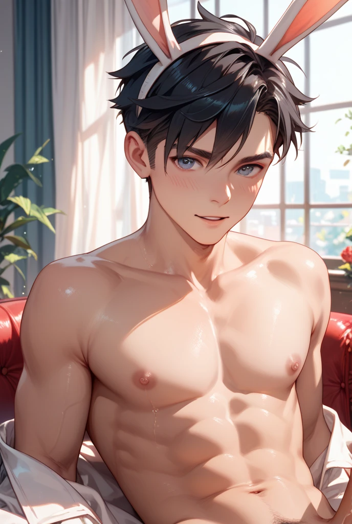 a beautiful boy, 14 years, very fine European features, Brown hair, blue eyes, sad look, peaceful look, naked,.strong chest, big nipples, pointy nipples, very masculine, large genitals, expressing milk.