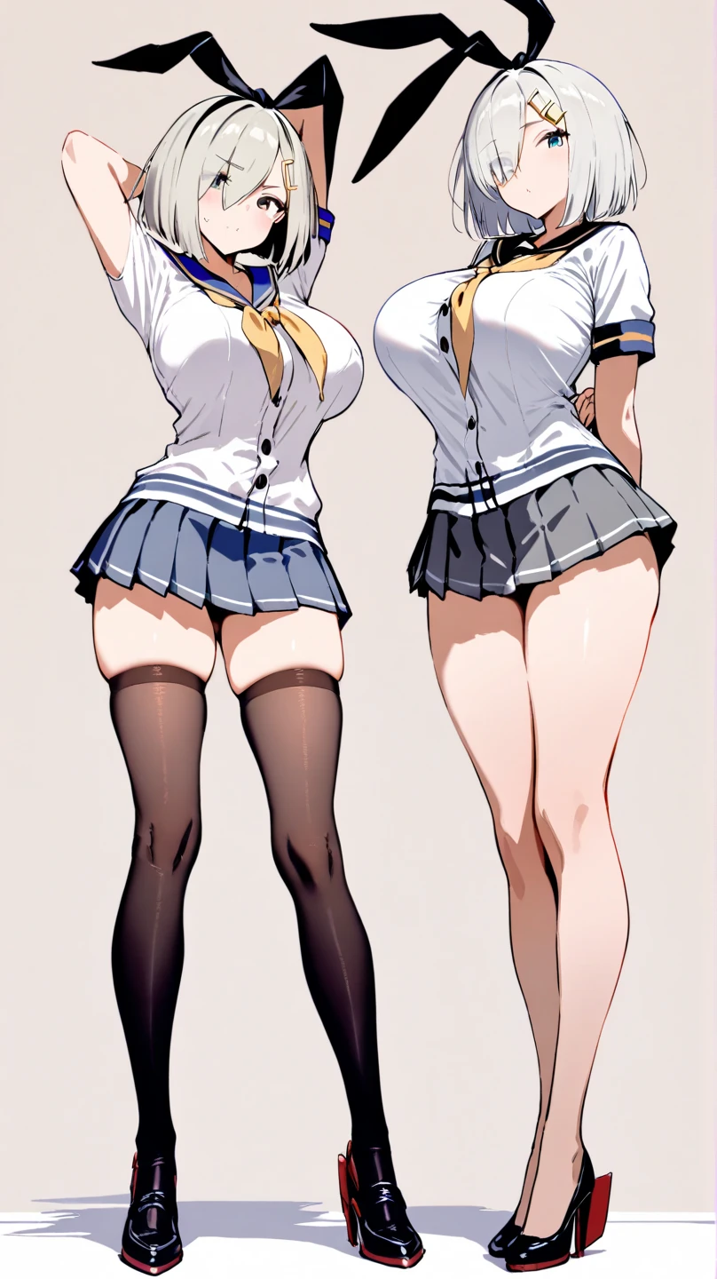 Highest quality,(Beautiful Face),1 female,Short-sleeved sailor suit,Very short skirt,Black Hair,middle hair,Glasses,Very small waist,Very thin body,very Large Breasts,skinny stomach,Muscular thighs,Muscular thighs,Thigh-high stockings,Platform boots,10 years old,