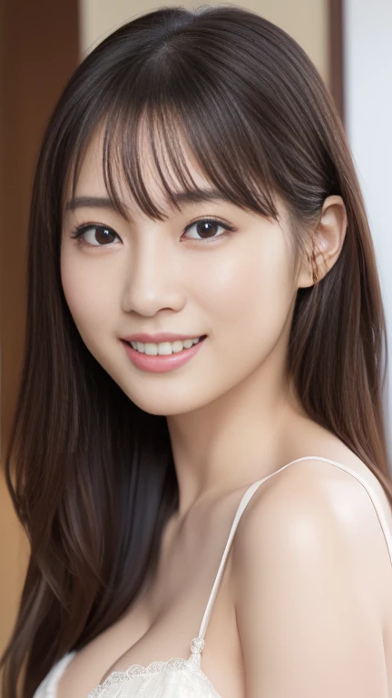 (masterpiece)、(highest quality:1.5)、(16k wallpaper:1.2)、(Photorealistic:1.2)、(Ultra-detailed:1.2)、(Surreal), (High resolution), (Very detailed), (Professional), (Realistic), (Post-processing), (Very detailed),(Sharp focus), Sharp focus:1.2,Photorealistic, Ultra-realistic, Backlight, (Improvement of quality:1.4), Healthy thighs、(Narrow waist)、Big Ass、(Beautiful legs)、((Perfectly detailed five-fingered hands)),(Anatomically correct body)、((1 female:1.4))、Japanese、Asian、Realistic Skin、(Small chest:1.4)、Bust size is C cup、Pretty woman with perfect figure:1.4,(from the front:1.5), (Enhances the beauty of skin texture:1.1), (Beautiful fine details), (Detailed face),Beautiful realistic face,No makeup、美しいBlack Hair、The best smile、Natural color lip、(Small Mouth:1.2)、(Oval Face)、Even bangs、Hide eyebrows with bangs、((29-year-old woman))、Bob Hair、Hair blowing in the wind, (Black Hair, Iris, Watery eyes, Shining Eyes, Bob cut hair, Small earrings,), Hair behind the ear、No makeup、(Drooping eyes)、Drooping eye corners、Professionalのカメラマンが撮影した写真,1 girl, Cute Smile.whole body、(((One lovely woman)),((A big friendly smile)),(( Small breasts,Small breastsの谷間)),((((Plump Cheeks)))), (((nude、Spread your legs、Female organ、pubic hair、Pussy、Pink nipples))),((whole body:1.5))、(Narrow waist、Slender Body)、