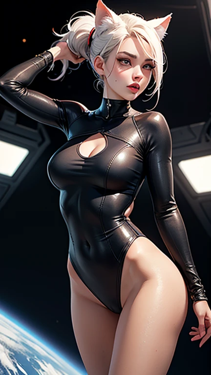 1girll, future warrior,cabelos preto e longos,flowy,crisp ,Toned Thighs,Tattooed with,Chest bumps,Black combat gear is worn on his head,Black tight-fitting one-piece leather jacket throughout,Black boots,There are round metal rings at the wrists and ankles,epcot,Cyberpunk Building,Detailed background,Clothing details,perfectly proportioned, Cinematic lighting, filmgrain, Fuji colors, lightand shade contrast, 8K, 巨作, Textured skin, Super detail, high detal, high qulity, A high resolution,