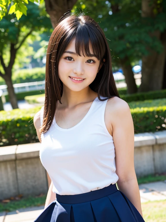 A neat female college student, people, (spats, Play sports often), Outside the playground, (slim), Realistic, detailed, Skin Texture, ultra detailed, Delicate and sexy collarbone, smile, super detaileded face, detaileded lips, detaileded eyes, small breasts, small, small breasts, small, flat breasts, flat、Sideboob、side、Sweaty、Erect nipples、Crisp pubic area
