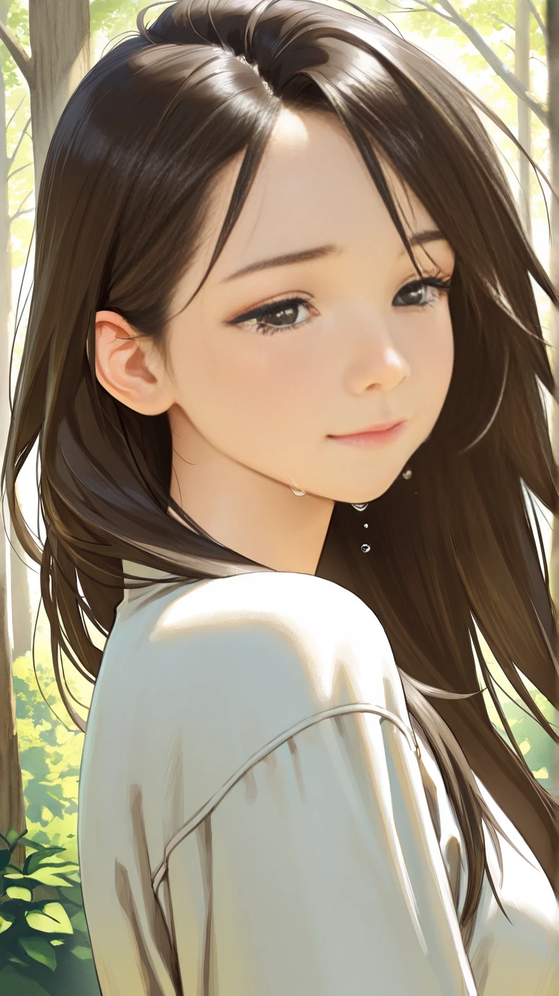 (Illustration style)、(Showa Anime)、Woman looking this way、(highest quality, Portraiture, Natural light)、Stylish、dark gray hair, outdoors, noon, detailed background