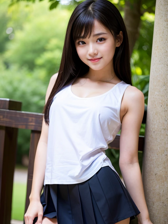 (((full bodyesbian)))、((Girls' High School Uniforms))、((1a person))、ponytail、short-hair、Close to the subject、((a school flower beds)))、(((ssmile)))、(((Girls' High School)))、((a beauty girl))、((sexy pose))、Photorealsitic、Beautiful detailed eyes、Hyper-Realism、highcontrast、Ultra HD、realistic skin textures、Top image quality、top-quality、超A high resolution、Fine details、Very meticulously、well-endowed round bosom
