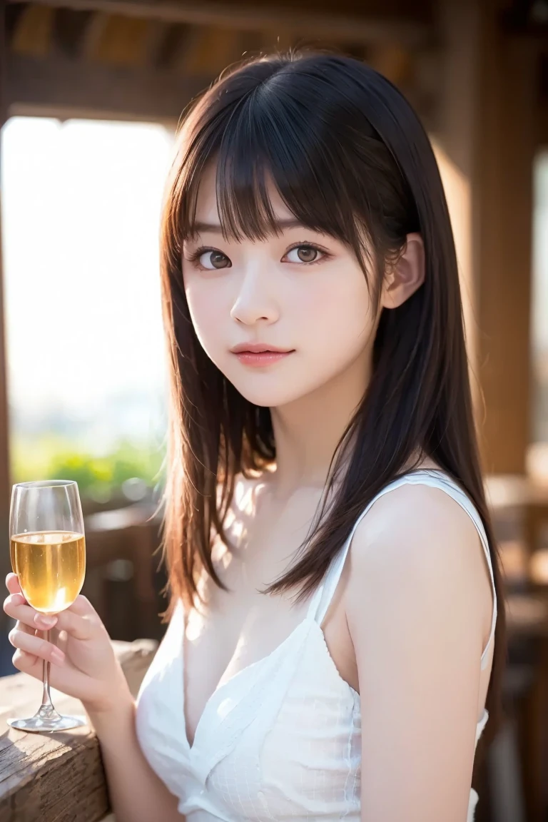 (Best-quality, Masterpiece, Ultra-High-Resolution, (Photorealistic:1.4), Raw Photo, depth of field, professional lighting, perfect anatomy, extremely details), (in luxury-hotel-bar, luxurious-glass, luxurious-whisky-bottles), 1girl, 15-years-old, the most famous Japanese idol, ((completely drunk, going wild):1.5), (wearing gorgeous-lacy dress with gorgeous-design), grinning, ((extremely cute realistic-face like the most popular Japanese idol, ((extremely cute and extremely big realistic-eyes)), extremely beautiful and extremely realistic hair)), (((extremely beautiful and extremely realistic skins))), extremely cute and extremely realistic long-eyelashes, extremely cute and extremely realistic lips, detailed luxury-hotel-bar, detailed gorgeous-lacy-dress-with-gorgeous-design