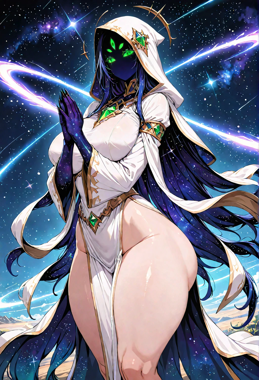 1girl, Nitocris, Fate/Grand Order, anime style, ultra realistic, high detail, sexy pose, sexy, beautiful, exposed skin, slender, exposed breast, nipples, nude, moon, stars, absurdres, high res, ultrasharp, 8K, UHD, retina, masterpiece, accurate, anatomically correct, perfect anatomy, textured skin, super detail, high details, high quality, award winning, best quality, high res, looking at viewer, detailed eyes, four fingers and one thumb per hand, perfect finger, perfect hands, brown skin, tanned skin, dark skin, dark-skinned female, facial markings, two arms only, no clothes