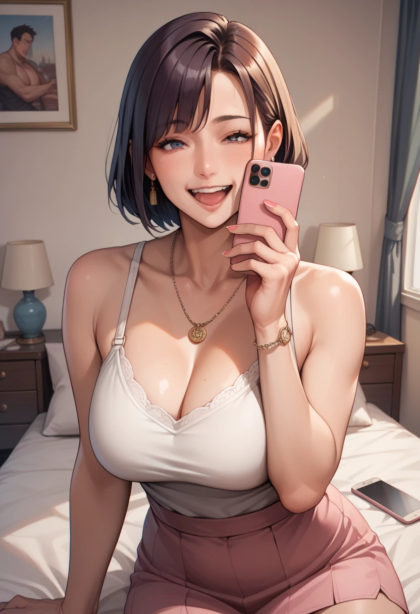 girl, Sweat, vapor, Center of chest, shy, Great hands, Looking at the audience, Cute Smile
