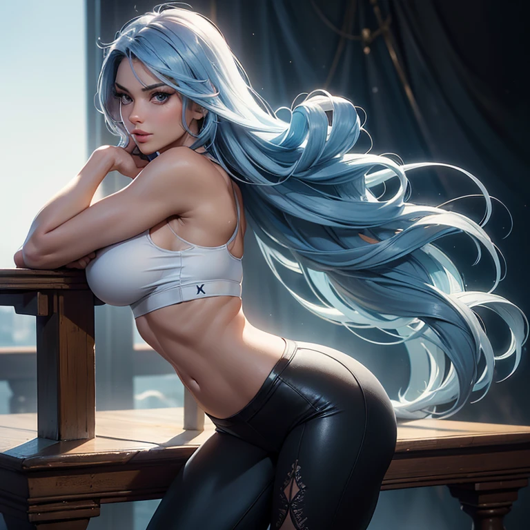 1 woman, 25 years, 独奏, ((Adult woman)), ((Muscular woman)), ((Evir Green)), evil smirk, red-lips, Long hair, white colored hair, red eyes, Long hair, braided ponytail, hair ornament, Bangs, wide shoulders, elastic hips, elastic ass, Elastic breasts, makeup, red eyeshadow, blusher, ((Huge naked tits)), ((Slim waist)), ((Huge ass)), (black hoodie with a naked body: 1.3), sitting on the priest with legs spread:1.0), (cameltoe:1.0), gray plain background, (Detailed: 1.0), beste-Qualit, 4k, High image detail, (Realistic:1.0), (detailized face: 1.0), (A clear body figure: 1.0)
