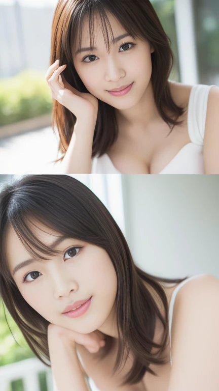 ((Highest quality, 8k,)), Browsing Caution, front, Heavy chest, charm, Accurate limbs, First Person View, (masterpiece:1.3), Realistic, photo-Realistic, RAW Photos, Beautifully detailed face, Pale skin, Detailed hair texture, Perfect body, Anatomically correct,Natural neck length, (Beautiful Hそしてs), (Fair skin:1.2), (Highest quality:1.4), finely,(Very beautiful facial details), (Big Breasts:1.0),フルnude、Fashion model posing、Whole Body Ezbian、nude、thin、Hip、thin脚、フルnude,Exposing the breasts、Portraiture,One Woman, (RAW Photos:1.2), Intensive、At the bed、Bright room、naked、Japanese、small、Areola、frontを向いて、Bright room、 (Photorealistic photography:1.4), (超Realisticな:1.4), (Realisticな:1.3), (softer lighting:1.05), (映画の照明Improvement of quality:0.9), topless、Underless、上半身naked、naked、, (Bright light:1.2), (Improvement of quality:1.4), (Highest qualityのリアルテクスチャスキン:1.4), Detailed eyes, finely描かれた顔, ( Joyful), (smile:1.1), (Enhances the beauty of skin texture.:1.1)、Stick your butt out、On all fours、Spread your legs、Spread your legs、Show me your crotch、