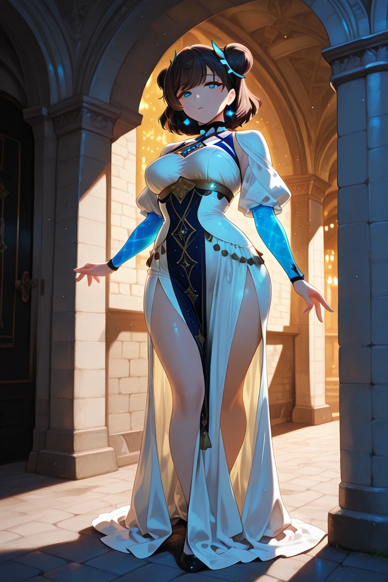 (Best quality, Ultra detailed, Golden ratio, Masterpiece:1.2), Theatrical lighting:0.7(ray tracing), 1 girl, Joasuke higashikata from JoJo, turned into a woman, posing, athletic body, Thicc thighs, big breasts,perky breasts, heart-shaped ass, tight pussy(shiny skin)(detailed skin) (perfect hands), posing, sexual, attractive, lewd, orgasmic, blushing, very feminine, wearing an elegant dress, thigh highs(perfect eyes), inside a ballroom