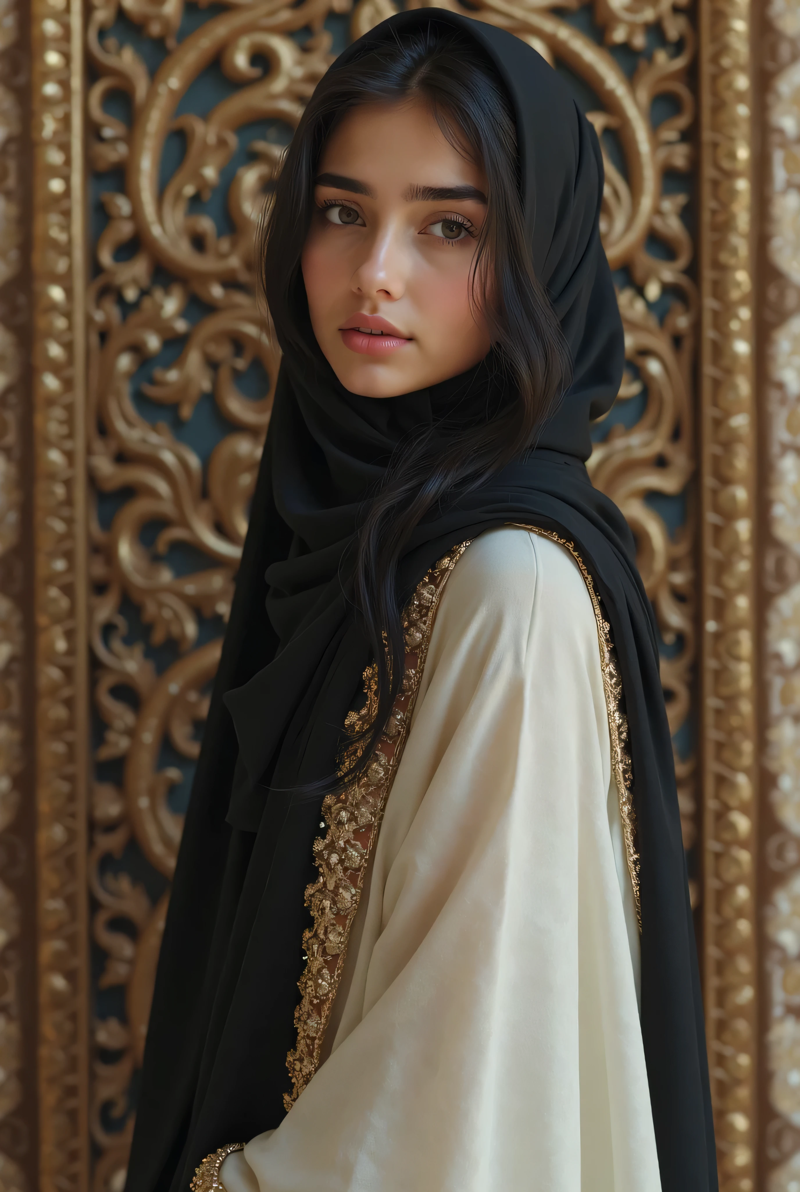 sexy girl,detailed face,ultra detailed,hot body,hijab,mosque background