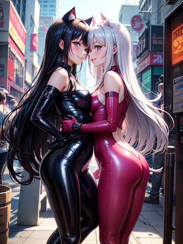 (8K ,Ultra-detailed,Best masterpiece,Nature,perfect work of art,perfect female body),two women,Sister and sister, sisters,rainbow hair,perfect face,(huge tits),neighbor wife,woman hairstyle,elegant wife,delicate and revealing ,Best quality,masterpiece,ultra high res,a pair of ggx heels,1girl, black business suit, pencil skirt, black pantyhose, black footwear
,sexy,very big ,Narrow waist,big ass very detailed,Supergirl cosplay,tights,The background of the details,necklace,perfect eyes,,T-shaped small,huge big