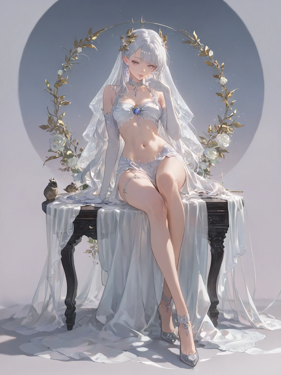 full body, 1 Marble statue of a young girl, front opening, spats (see-through lingerie:1.3), (blushed:1.0), look of contempt,living statue, exposed small breasts, visible pubic hair, view from below, floating antique clock, lamps and lanterns, temple with greek columns, ocean in the distance, dark stormy sky, 1 beautiful caucasian girl carved in marble, fantasy and mystery, fog, 1 beautiful girl in the foreground,golden eyes, golden and silver hair, very long golden and silver hair, crimson lips, marble skin with reflections, statue, sexy pose, provocative pose, full body,Reloj antiguo flotante, Antique lamp, salpicar,pose seductora, Pubic Hair Visible, senos visibles,