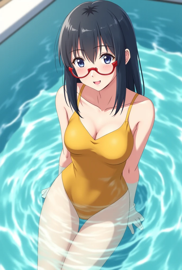 (Swimsuit without chest pads) 、(Japanese female student)(Are standing) (Nipplesの輪郭はNipplesの形をはっきりと表現している.Nipples)((Small breasts)), (Realistic: 1.4),((Pussy line))(On the front)RAW Photos, highest quality, (Realisticistic),(Japanese navy blue old school swimsuit),((Glasses)), (((Young Face))), (Written boundary depth), ((衣服を通してNipplesが見える))masterpiece, (Realistic), 4K、Beyond High Quality、Bangs、Long black hair、(indoor:1.5)Expressionless:1.4,Slim and beautiful body、Whole Body Ezbian:1.2.Beautiful Skin