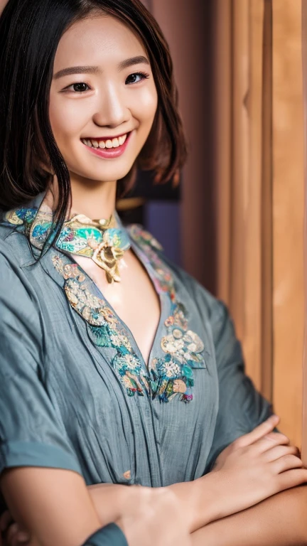 SuperiorQuality, masterpiece, High ResolutiShow on the, 1girl, Blush, (Seductive smile: 0.8), star student, Chinese Hanfu, head gear, choker necklace, jewelry , beautiful, Show on the_body, Tyndall Effect, realistic, Shadow Room, light edge, Two-tShow on thee Lighting, (highly detailed skin: 1.2), 8 thousand UHD, Slr, soft lighting, high quality, volumetric lighting, secretly taking photos, High ResolutiShow on the, 4K, 8 thousand, The background is blurred out, Real PersShow on the