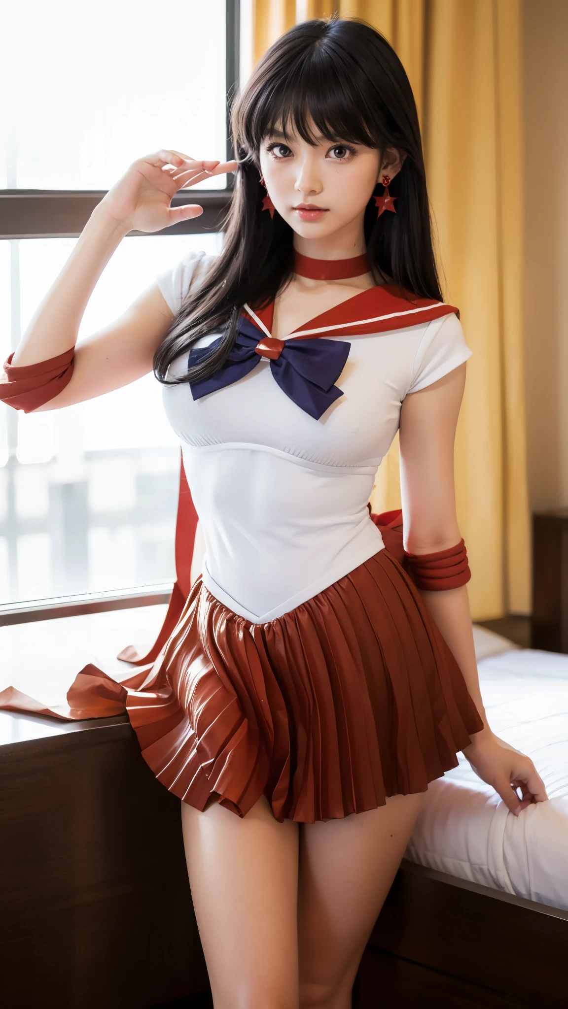 Wearing a clock top sailor suit 、big breasts、Big breasts that are common in anime、(((underboob)))、underboob、(tight)、look at the audience、(sailor suit、Ridiculously short skirt:1.5)、very short skirt、long hair、twin tails、lace ribbon、Panty flaunting、Composition looking up from below、beautiful hands、anatomically correct limbs、fascinating pose、white tights、fascinating thighasterpiece)、(highest quality:1.2)、absurd、intricate details、(highly detailed skin:1.2)、whole body