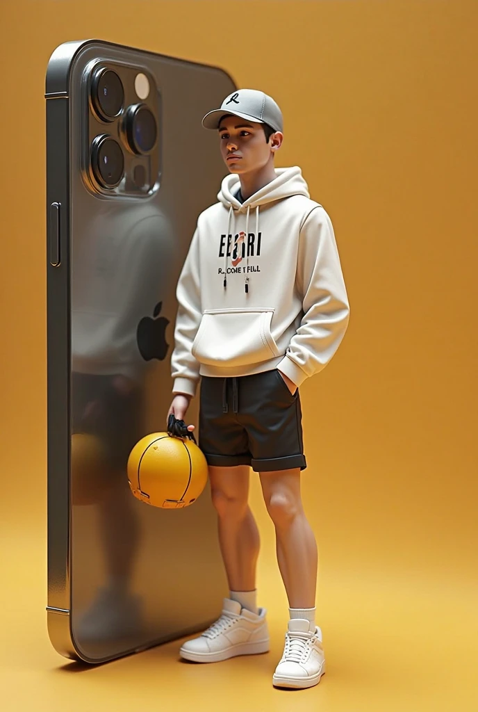 Create an image that has, shiny, “9” in 3D letters in the foreground with a boy leaning back leisurely.. The person should dress stylishly., Clothes in the same tone and have