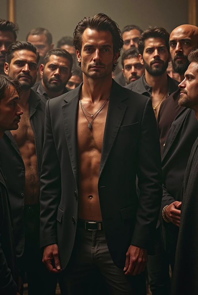 A group of gangsters kidnapped a handsome mature male policeman, stripped off his clothes and touched his body parts. Chest muscles! Chest hair! Film texture