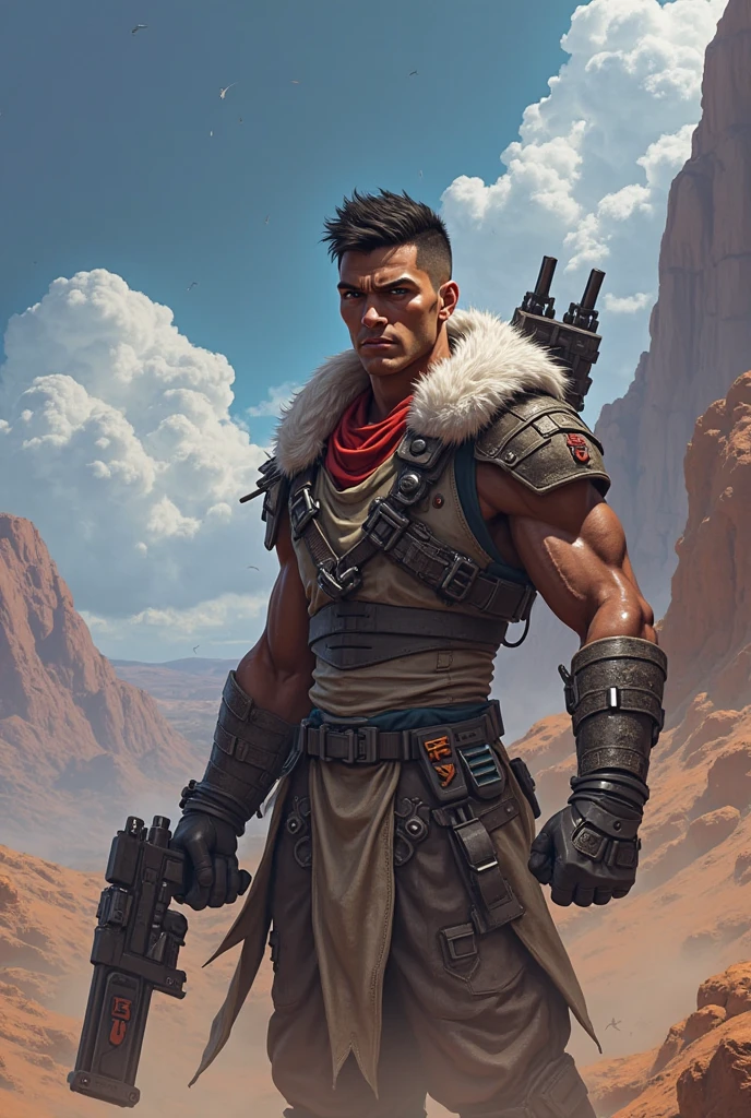 score_9, score_8_up, score_7_up, score_6_up, score_5_up, score_4_up, BREAK source_anime, [source_anthro], rating_safe, [rating_explicit],
A badass Native American young man wielding two tomahawks in a futuristic assassin gear, standing against an intense action-filled background with a touch of blood and showcasing his skills as a ruthless butcher assassin and scout. He also has a shaved sides of his head and a long braid. Best quality, (methurlant), comic, y2k animation