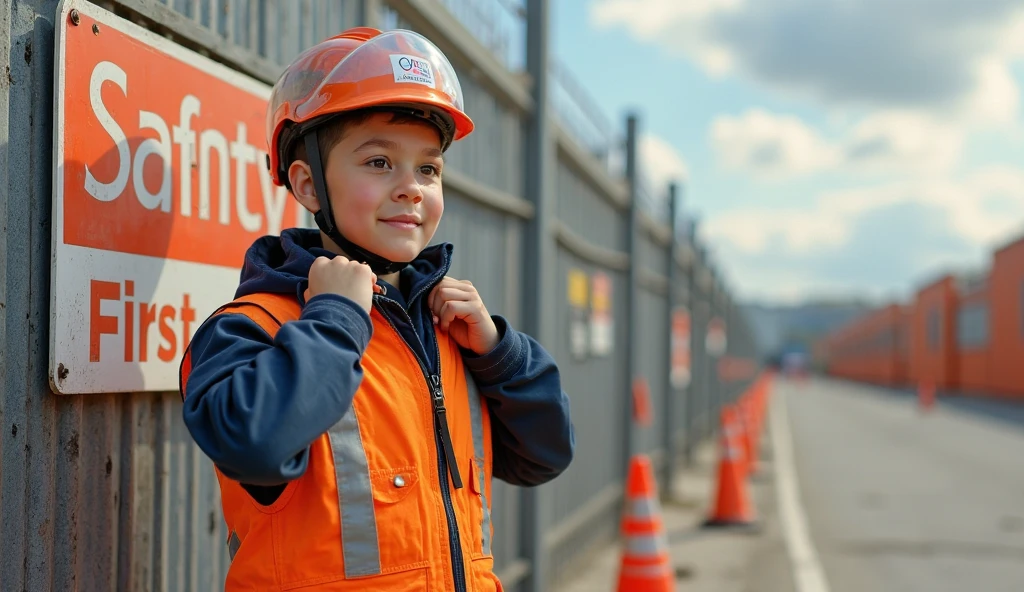 boy standing with long boom crane, and wearing neon and grey working cloths with logo SGRE