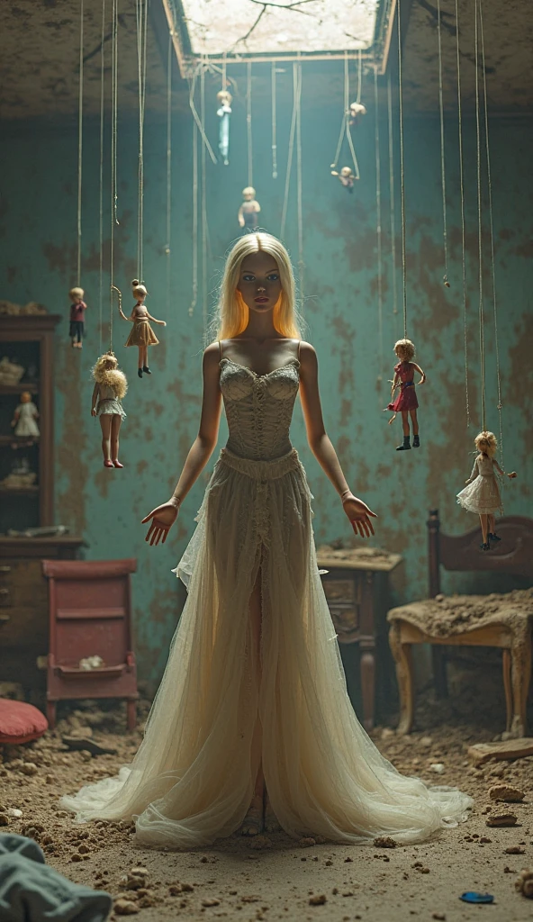 Create an image of the empty barbie doll box in a macabre version
