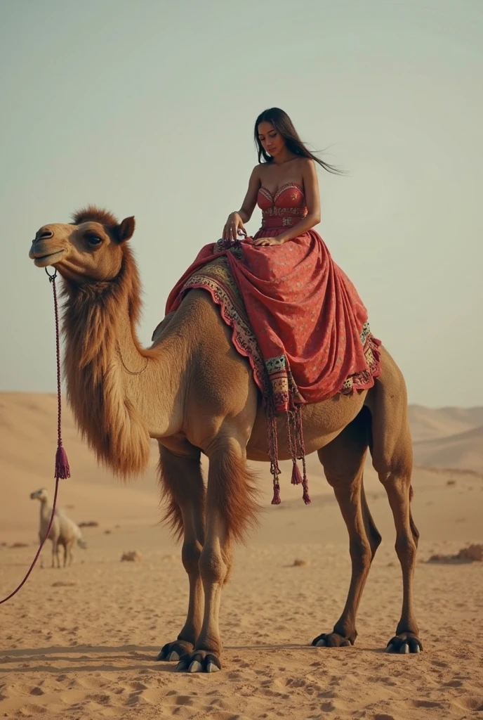 The ultimate aesthetic, Desert Princess, Traveling by camel, In search of the desert rose, Only one person, Realistic Babe, A simple, traveler-like appearance, Clean and elegant atmosphere, BREAK Beautifully detailed skin, Attractive sexiness without exposure, Realistic and realistic skin texture, riding a camel