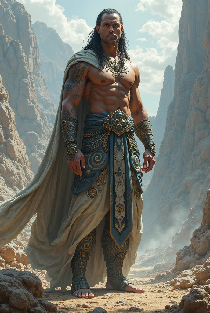 A man with long hair with the beautiful blue eyes having muscular body shape looks like a worrier price known for his reknowned beauty