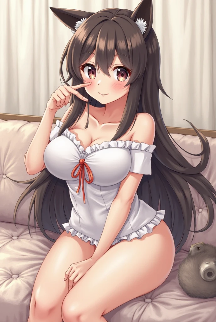 (masterpiece、highest quality、High resolution、realistic pictures、real looking skin:1.1)、
(The length of the dress is short so you can probably see her panties.、She inevitably lengthens her panties to hide them.:1.8)、
(A woman is sitting on a sofa in a hotel lobby:1.8)、
(looking at her from the front:1.8)、
(she has a grinning expression on her face:1.8)、
(Since it's a hotel, I don't violate manners such as opening my legs apart or standing on my knees.:2.0)、
(She is wearing a white long-sleeved turtleneck mini-knit dress.:1.8)、
(The white dress is transparent, so I used a thick mohair material with fluff.:1.8)、
(I am wearing black middle boots.:1.8)、
(The panties are red and have a pattern.:1.8)、
(Bra and panties are always included:1.5)、
(brown semi-long hair:1.5)、
(small face:1.5)、
(she is 25 years old:1.5)、
(Her breasts are D cup, so you can see her cleavage through the gap between her breasts.:1.5)、
(Location: Hotel lobby sofa:1.5)、
1 Japanese girl、solo、full body esbian、beautiful eyes、shining eyes、Shining thighs、NSFW