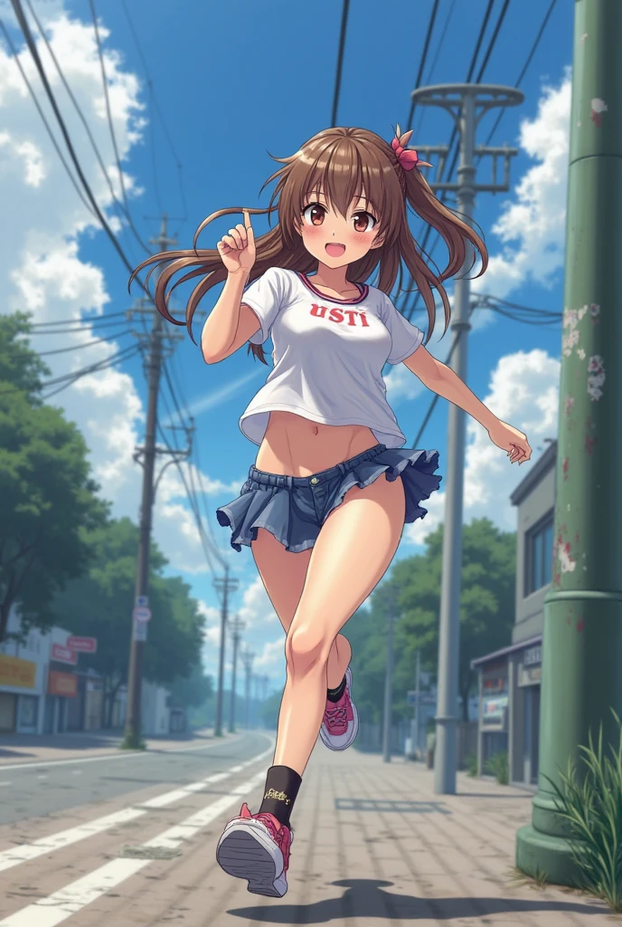 Yuikotegawa, yui kotegawa, Black Hair, (Brown eyes:1.5), Long Hair,happy smile, smile, Open your mouth,Glasses,Cold shoulder tops,Short sleeve,Shorts,Stiletto heels,Walking,morning,morning陽,The sun is rising,whole bodyがイラストに入るように,
break outdoors, School,school gate,
break looking at viewer, whole body,
break (masterpiece:1.2), Highest quality, High resolution, unity 8k wallpaper, (figure:0.8), (Beautiful attention to detail:1.6), Highly detailed face, Perfect lighting, Highly detailed CG, (Perfect hands, Perfect ???????),