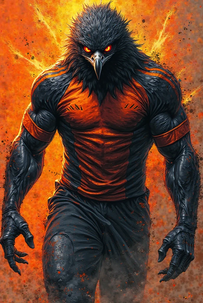 make a vulture with an evil face on a very strong body of a man and in cartoon in black and red colors for page profile picture