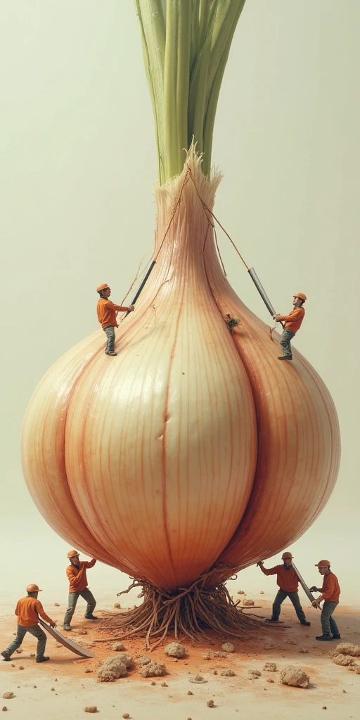 An onion crushing a rooster.