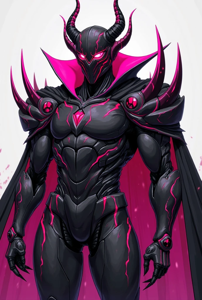 **Kamen rider Sekuros Design Overview**

Simple design

The horns are short and gold

Sharp eye

### **Overall Design Concept:**
- **Motif:** A design symbolizing a demon, a dark lord, and a black sheep, giving off a menacing aura. The overall appearance is bulky, exuding an intimidating presence.
- **Color:** Primarily black, with red and purple armor pieces placed throughout. The dark color scheme is enhanced by these vibrant accents, emphasizing its strength.

### **Head:**
- **Horns:** Twisted, menacing horns modeled after a black sheep, symmetrically protruding from both sides. The horns feature fine cracks and rough textures, adding an eerie, cursed look.
- **Compound Eyes:** Sharp yellow compound eyes that give the impression of a predator targeting its prey. The eye area is shaded with black, emphasizing the depth and shadows.
- **Mouth:** The mouth is contorted into a twisted smile, exuding madness with its unnatural curve. Sharp fangs are exposed, creating a design that instills fear in anyone who sees it.

### **Body and Armor:**
- **Body:** The black base body is outfitted with red and purple armor. It has a heavy, solid appearance with a texture resembling rugged steel, with spikes and studs placed across various parts.
- **Armor Placement:** Red and purple armor pieces are alternately placed on the chest, shoulders, arms, and legs, creating an asymmetrical yet balanced look.
- **Lines:** The body and armor feature white lines running sporadically, subtly reflecting light even in darkness. The lines resemble symbols or magic circles.

### **Back and Waist:**
- **Cape:** A black cape is attached to the back, billowing with each step. The inside of the cape is a deep purple, standing out even in the dark.
- **Robe:** A robe with a red gradient is worn around the waist, resembling rising flames. The hem of the robe is lined with white symbols that look like ancient scripts.

### **Weapon:**
- **Scythe:** Sekuros's iconic weapon is a scythe larger than its 