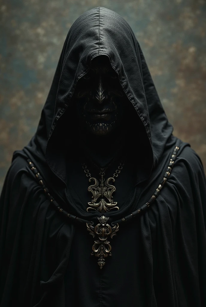 A masterpiece of horror occultism, featuring a night scene of a dark church dungeon. The main subject is a boy wearing a full-face blue stone mask and a long black sheet, praying in terror. The high level of detail in this image is sure to chill you to the bone.