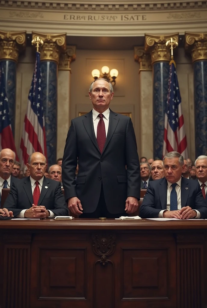 cccp, raw photo cinematic still, rule of thirds, donald trump giving a speech
