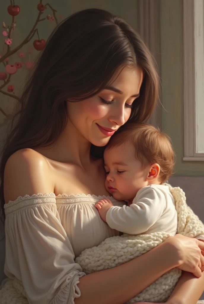 A mom carying his baby with lot of feelings and emotions