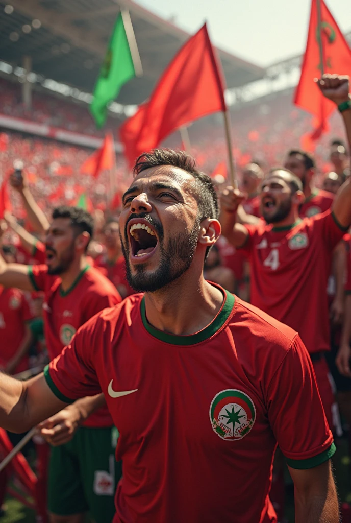 Beautiful street with crazy people dressed in Algerian jerseys