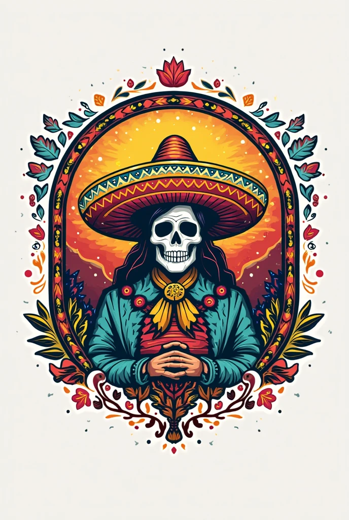 japanese necromancer in mexican folk outfit, vector graphics, strong contours