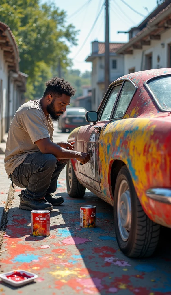 A graffiti style drawing of a man washing a car with and written on the wall: duck lava car