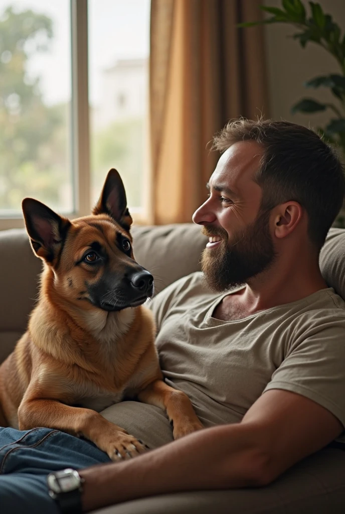 Wild dog, hairy owner, Two males, genitals visible, hairy owner pleasuring the dog, canine penis, dog lifting butt up and fucking owner it, wild dog moaning, fucking owner, How, dog drooling with pleasure, on the  bed, dog whining, German Shepherd,