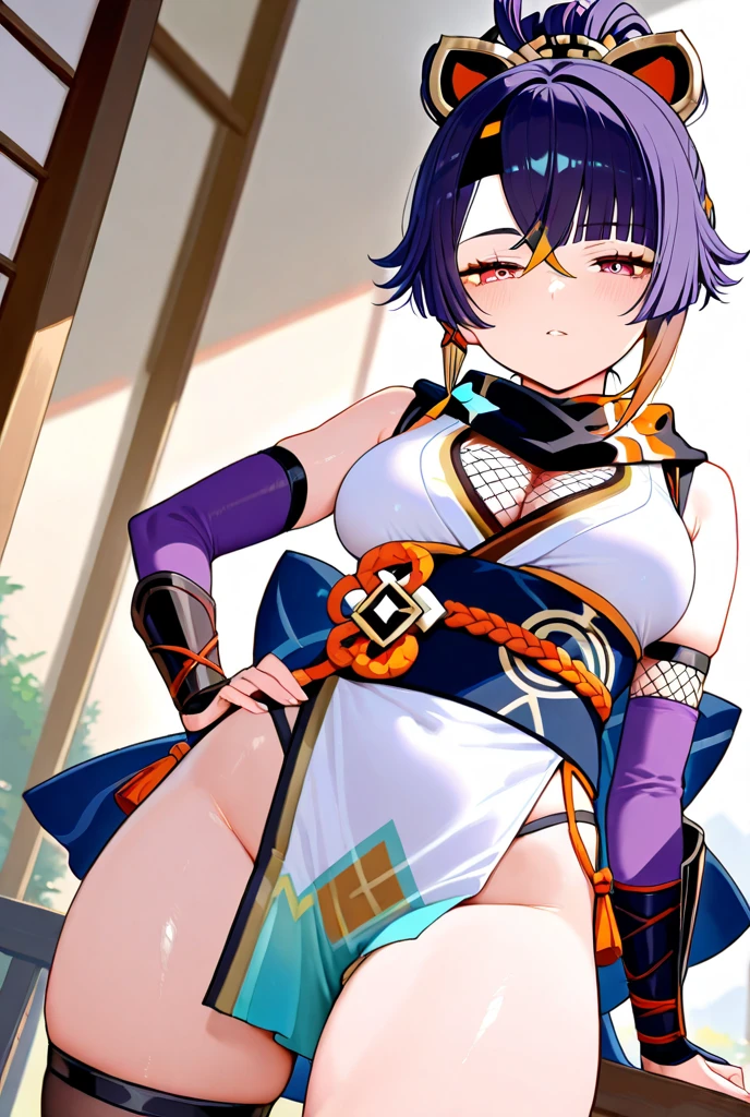 Anime black hair galaxy entity, she is dressed with an elegant latex black robe and wears a collar with a magic circle in it. She has long hair, and looks omnipotent and divine, skirt lift, huge ass, looks like Makima and Yelan, wet panties. Miniskirt, visible panties.
