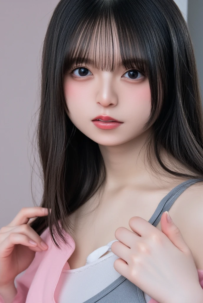 Photo quality,Masterpiece,Realistic,( cute Japanese girl:1.9),(Overall, young,Detailed young face,whole body:1.9),(Very embarrassed look:1.9),(Thin legs,whole body:1.9),((Wear cute clothes:1.9)),(Spread your legs to show your inner thighs),((Straight Hair:1.9)),((Inner thigh visible:1.9)),((Dkroopy eyes:1.9)),((Body type of a girl,Small Tits:1.9)),(サラサラなストレートヘアー:1.9),((Skinny Legs)),Very pale skin,Show your forehead,Detailed body,Detailed hands,No makeup