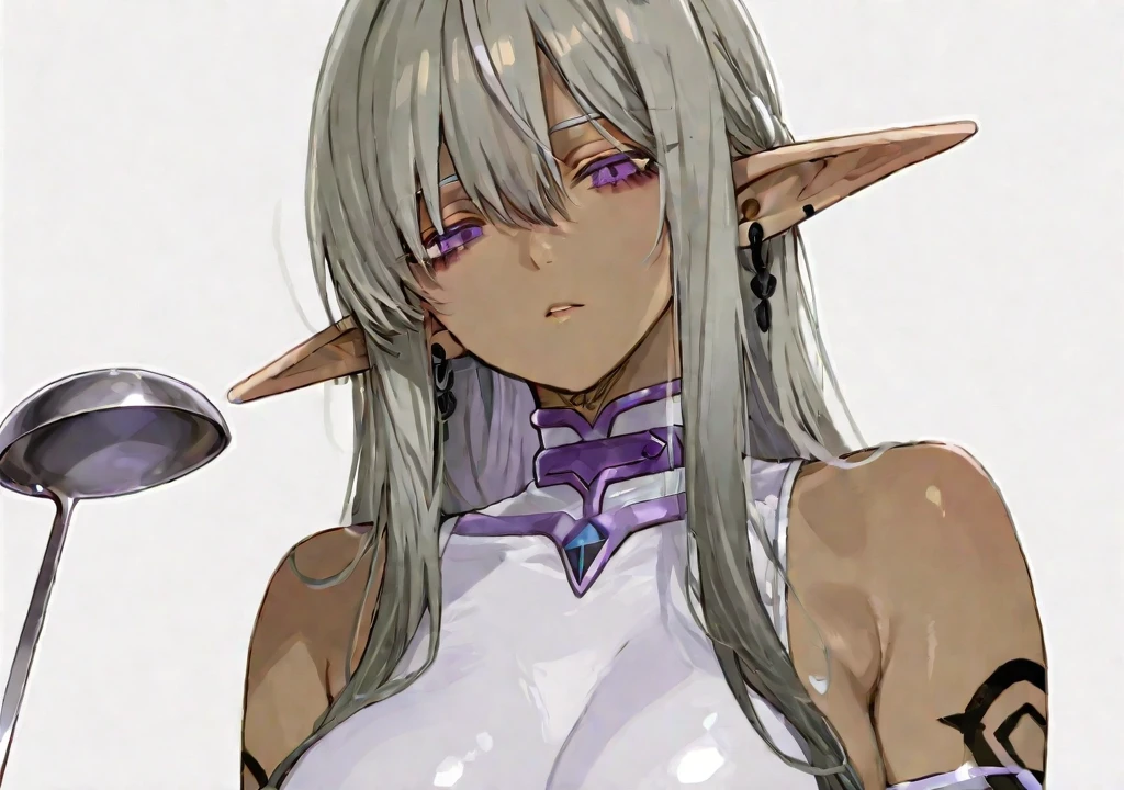 masterpiece, best quality, (illustration), close-up, solo, sexy, Frieren, pointy ears, twintails, green eyes, elf, long hair, white hair, thick eyebrows, parted bangs, breasts, standing