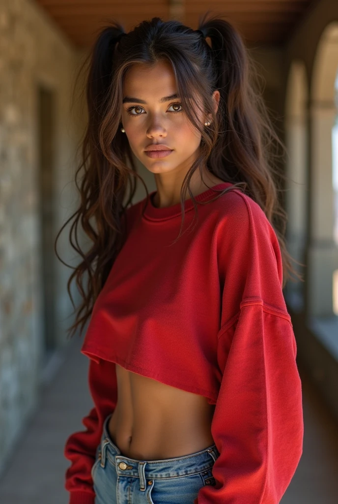 1 garota em, 19 anos, Sozinho, Cabelo longo, Colossal , olhando para o espectador, cabelo loiro, Ombros nus, olhos castanhos, joia, corpo todo, um colar, fora dos ombros, Sweaters, realista, Uma foto sexy em Kodak gold 400