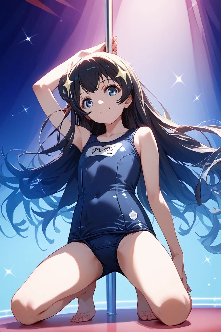 (Perfect body),Best Quality,(8K Portrait),(Official art)、((NSFW))、(((Lori)))、((Short stature))、((:D))、1girl in,(blush),(Sweat),(((flat chest)))、(thick thighs)、(big butts)、((Blue hair))、(Long hair)、(((Twin-tailed)))、Yellow Ribbon、((White and light blue leotard))、 ((Yellow ruffles))、(yellow  eyes)、Hands behind the head、Armpits、(spreading legs)、Cowboy Shot、Electronic space、