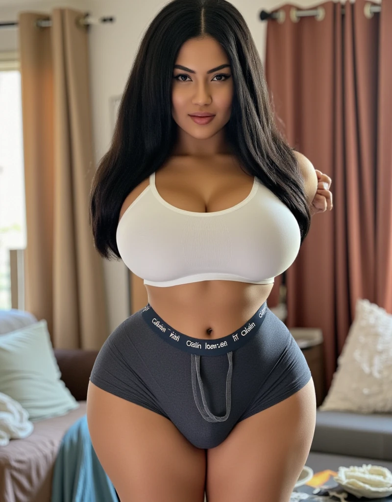 aletta_ocean, a woman Shot putwearing a sexy swimsuit with tight short jeans on a luxury mansion in Los angeles, provocativa, afternoon, close up, de cerca