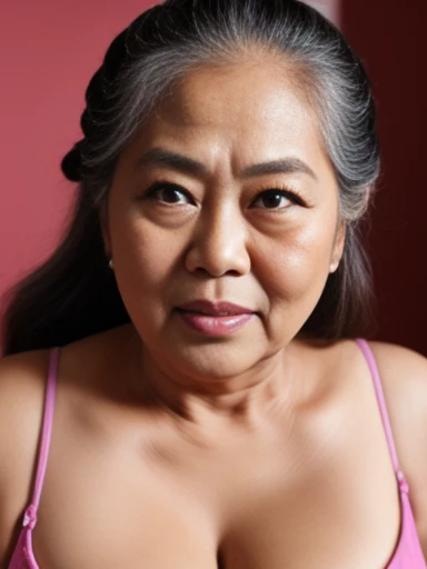 (REALISTIC) (elegant milf) (Big Mature : 3 Curvy body) ((Indonesian face)) portrait of a 50-year-old woman with black-gray hair, seductive gaze, brown eyes, some wrinkles on her face, she is wearing a very sexy kebaya that reveals a natural saggy breast, sits on the kitchen table, 8k, detailed background, wrinkles on body, showing full body, full body, open your legs, quite small breasts are exposed