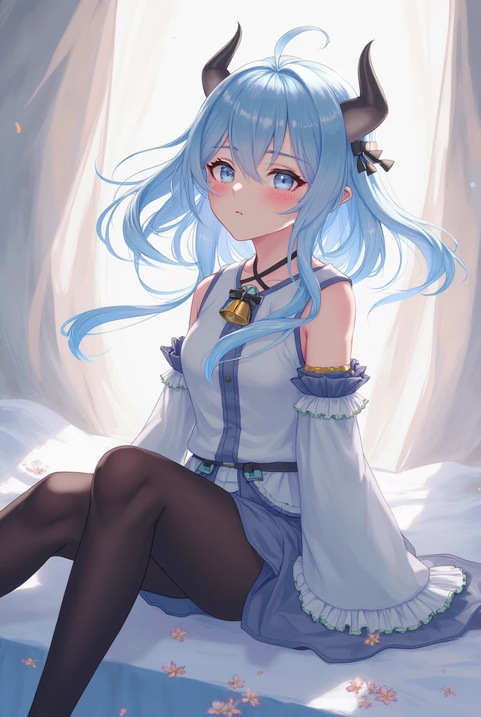 pc_chan_smol，blue colored eyes，（deep colour：1.1）The skin，whaite hair，long whitr hair，white dresses，The barefoot，full bodyesbian，（pouty：1.1），（irate：1.1），wariza，